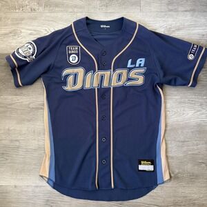 Los Angeles Dinos Baseball Jersey Adult 105 Blue Wilson Button Mesh Top